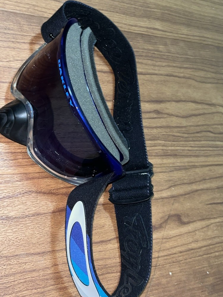 Oakley Blue Lens Clear Frame Ski Snowboard Goggles Adjustable Strap Foam