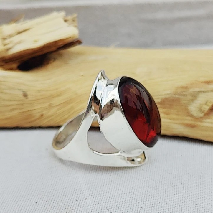 Solid 925 Sterling Silver Natural Red Garnet Oval Gemstone Statement Band Ring