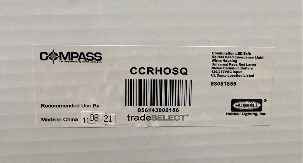 Compass 488U41 LED Emergency Exit Sign Light 120/277V White Red Text Double Face