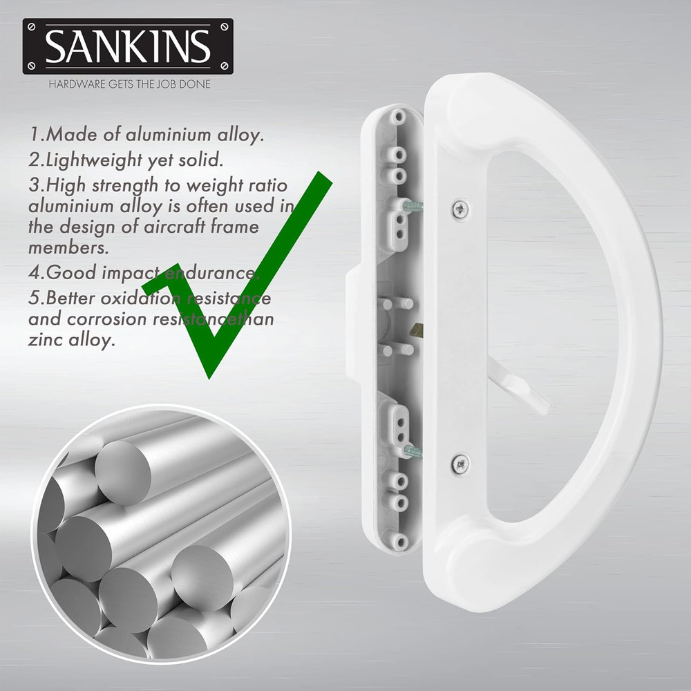 Sliding Patio Door Handle Pull Set, White Diecast Non-Keyed Gate Handle Set for