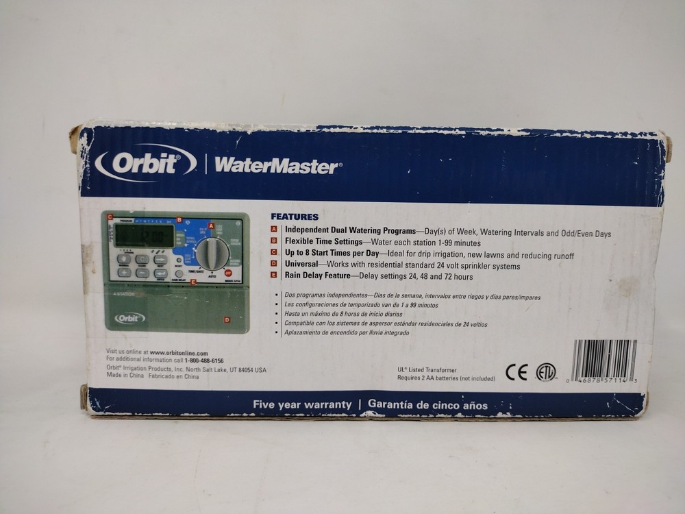 Orbit Water Master 4Station Automatic Sprinkler System Timer Model 57114-WT2X