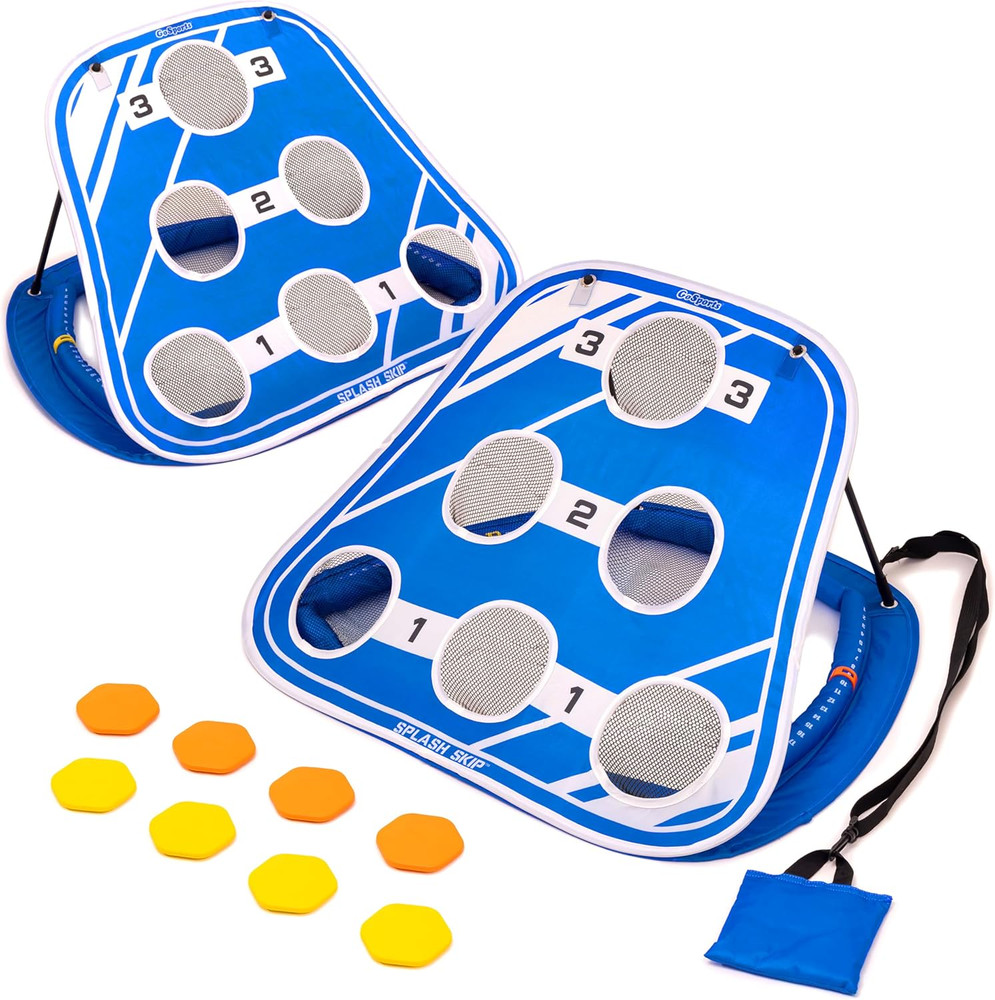 Splash Skip versus Floating Pool Cornhole Game - Stone Skipping Swimming Pool Ga