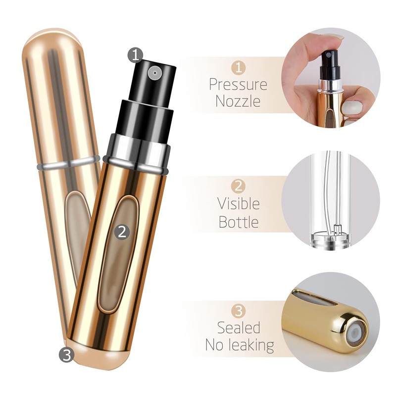 4pcs 5ml Portable Perfume Atomizer - Refillable Mini Spray Bottle for Travel