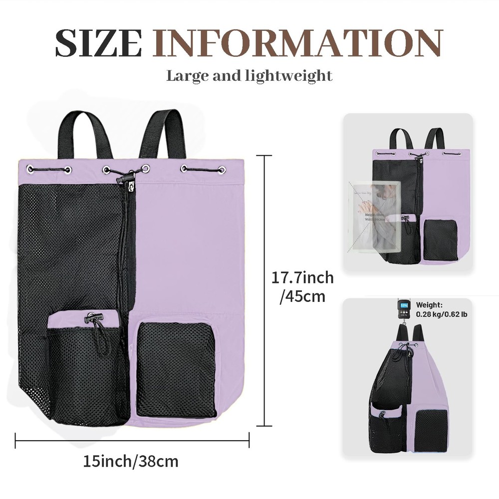 Beach Backpack Wet Pocket Drawstring Mesh Bag Waterproof Swim Pool