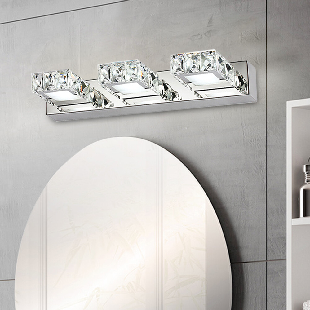 3 Square Lights Modern Bathroom Vanity Light LED Crystal Mirror Front Wall Lamp