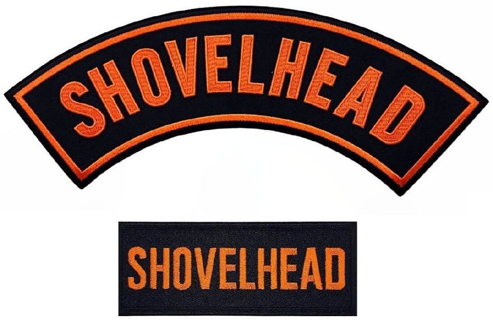 SHOVELHEAD NAME TAG TOP ROCKER PATCH - 2PC SET IRON ON