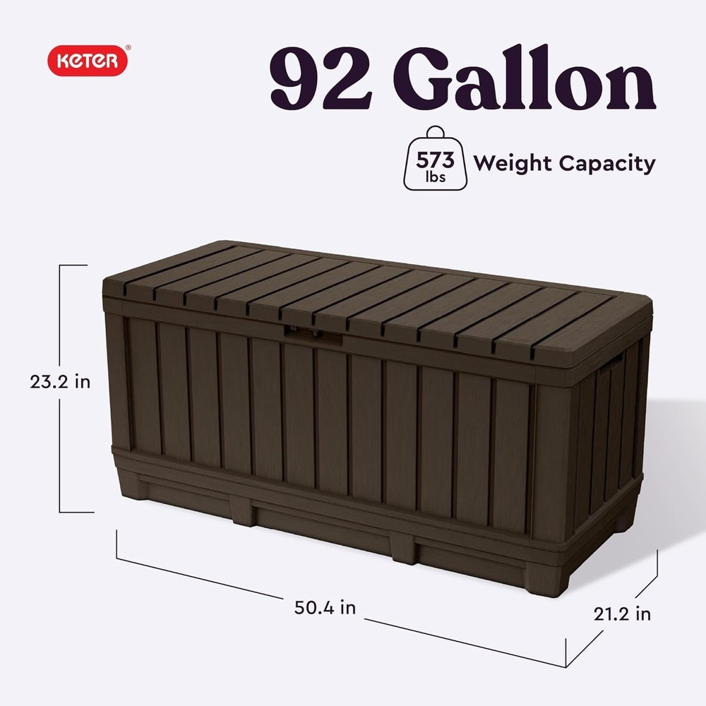 Weather-Resistant Brown Deck Box - 92 Gallon Storage