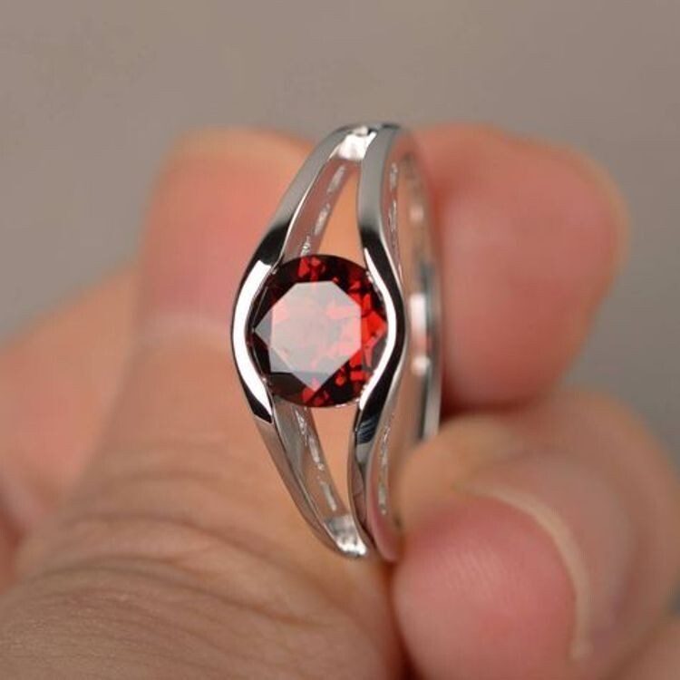Red Garnet Solid 925 Sterling Silver Statement Handmade Women Ring All Size M583