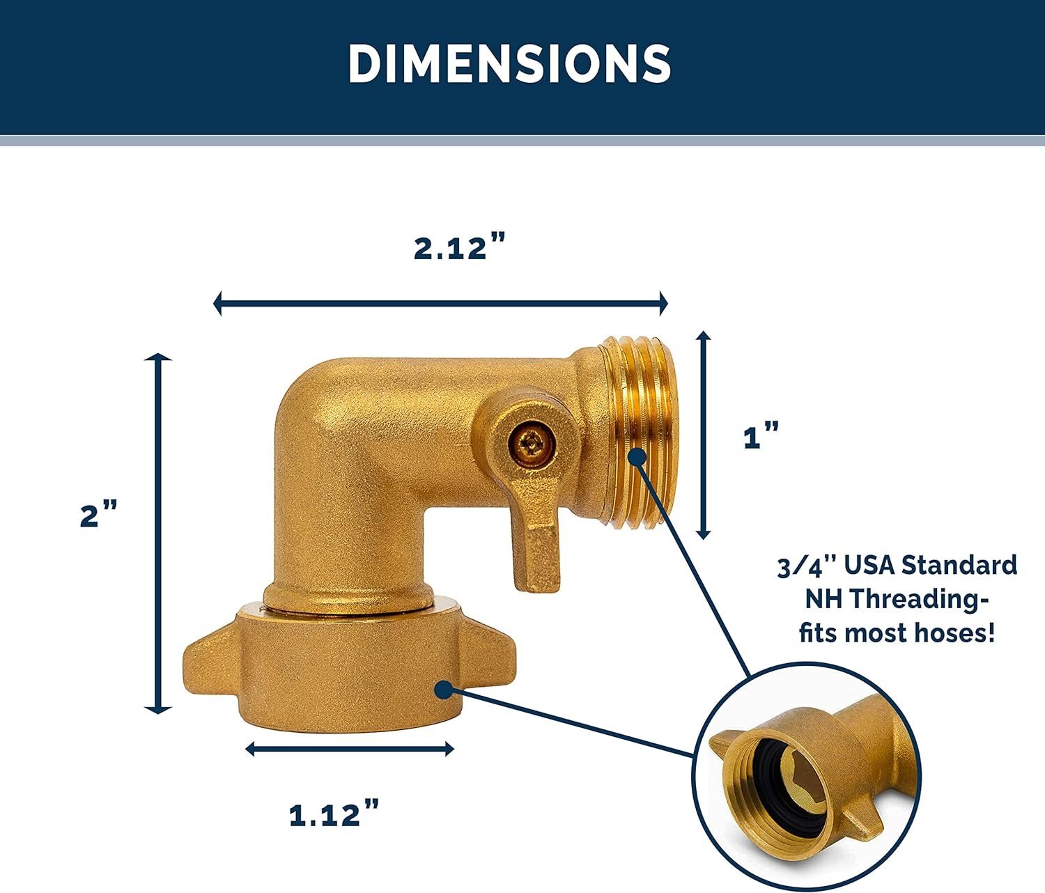 Morvat Brass 90 Degree Hose Elbow with ON/OFF Shutoff Valve