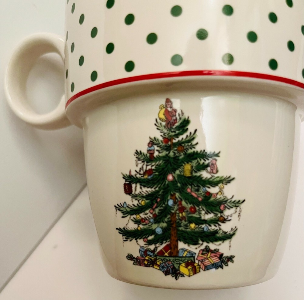 SPODE Mugs, "Christmas Tree", Polka Dot Ceramic, 4, Replace, Add or COLLECT!