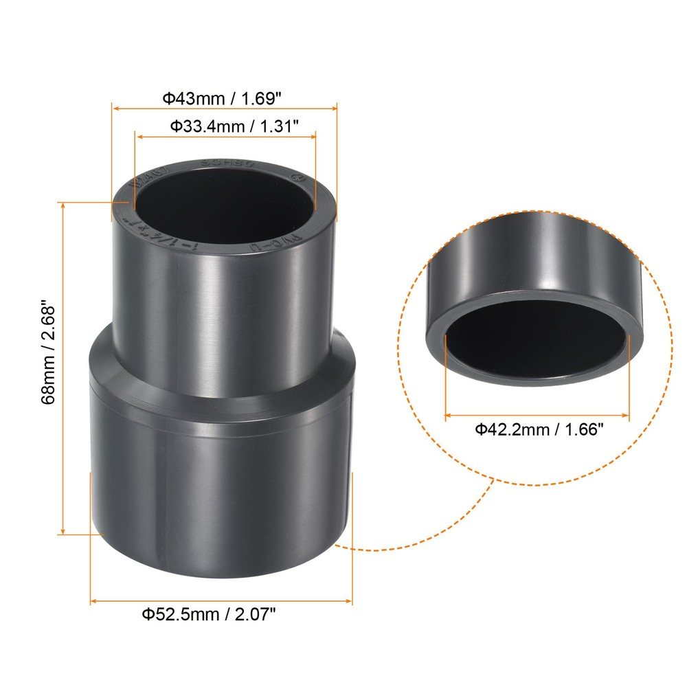 UPVC Fitting Pipe Reducer 1-1/4"x 1" 2pcs Straight Coupling