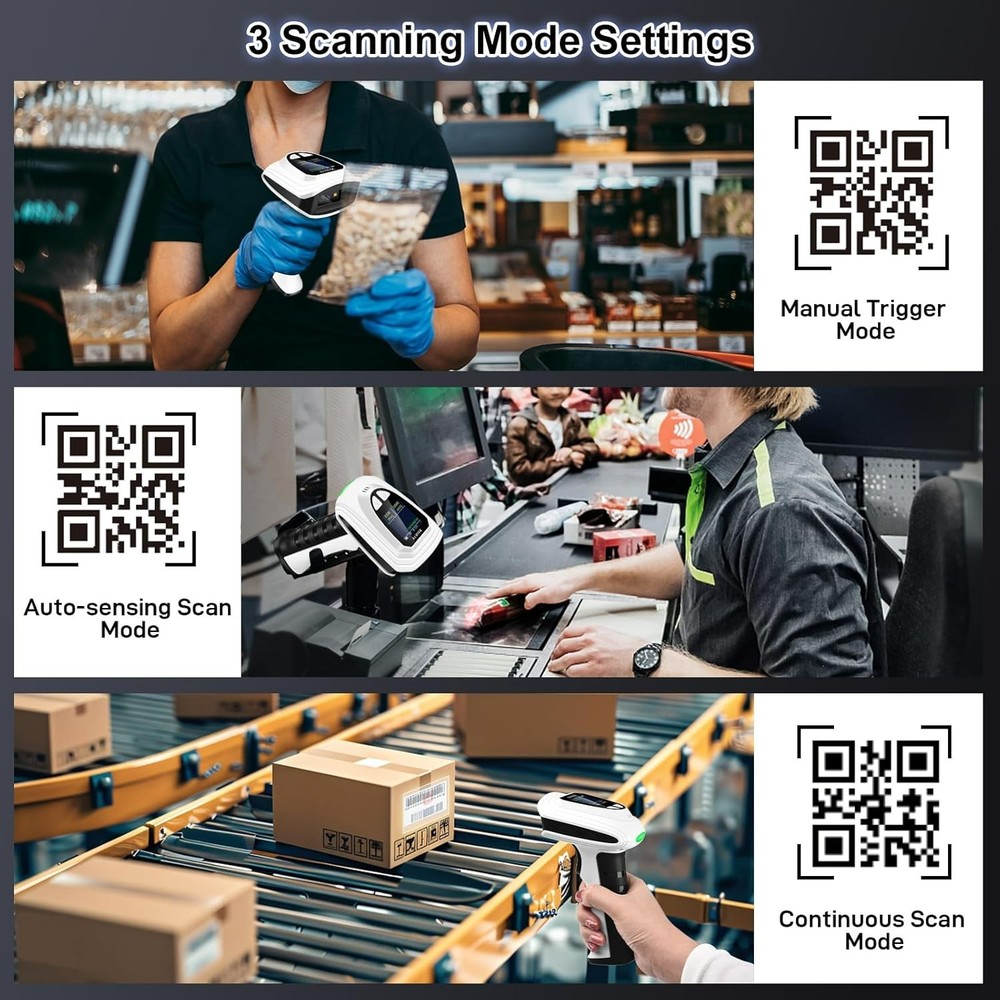 1D QR 2D Barcode Scanner Bluetooth Wireless Bar Code Scanner w/LCD Screen Voice