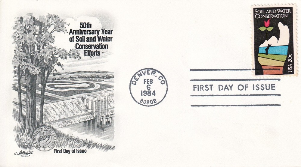 STAMP US SCOTT 2074 "Soil & Water Conservation" 20 CENT 1984 FDC - B