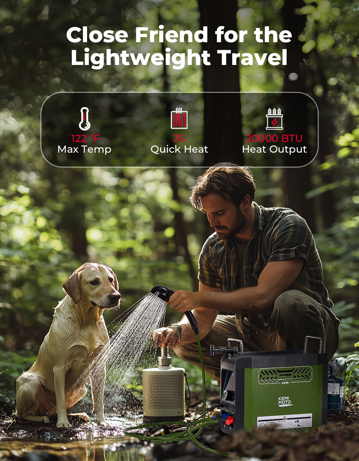 KEMIMOTO Portable Water Heater Propane Water Heater 4000mAh Rechargeable Battery