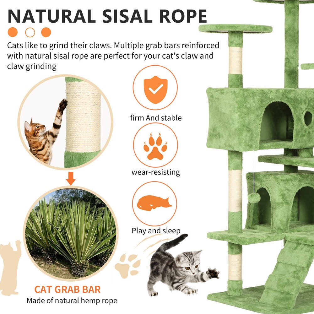 54'' Cat Tree Cat Tower Multi-Level Cat Condo Pet Play House w/Scratching Posts
