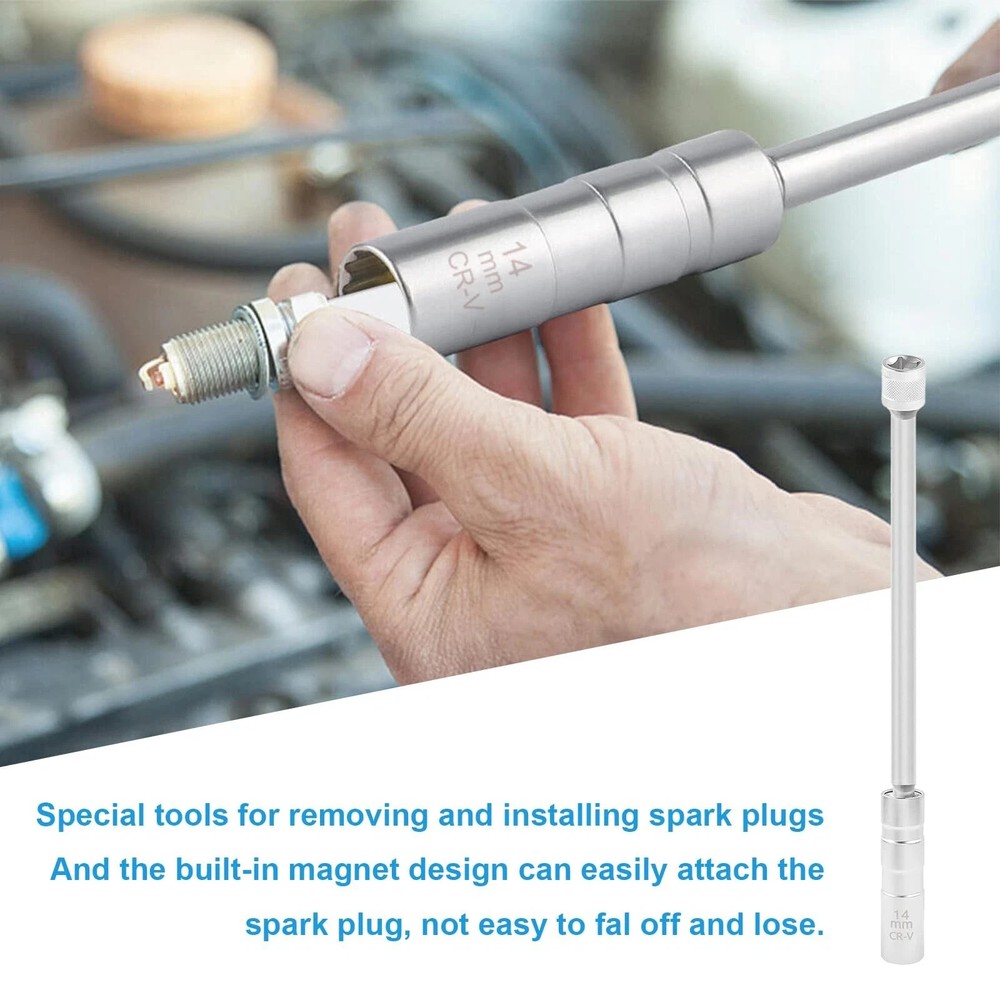 New 14MM Thin Wall Magnetic Swivel Spark Plug Socket 12-Point Removal Tool
