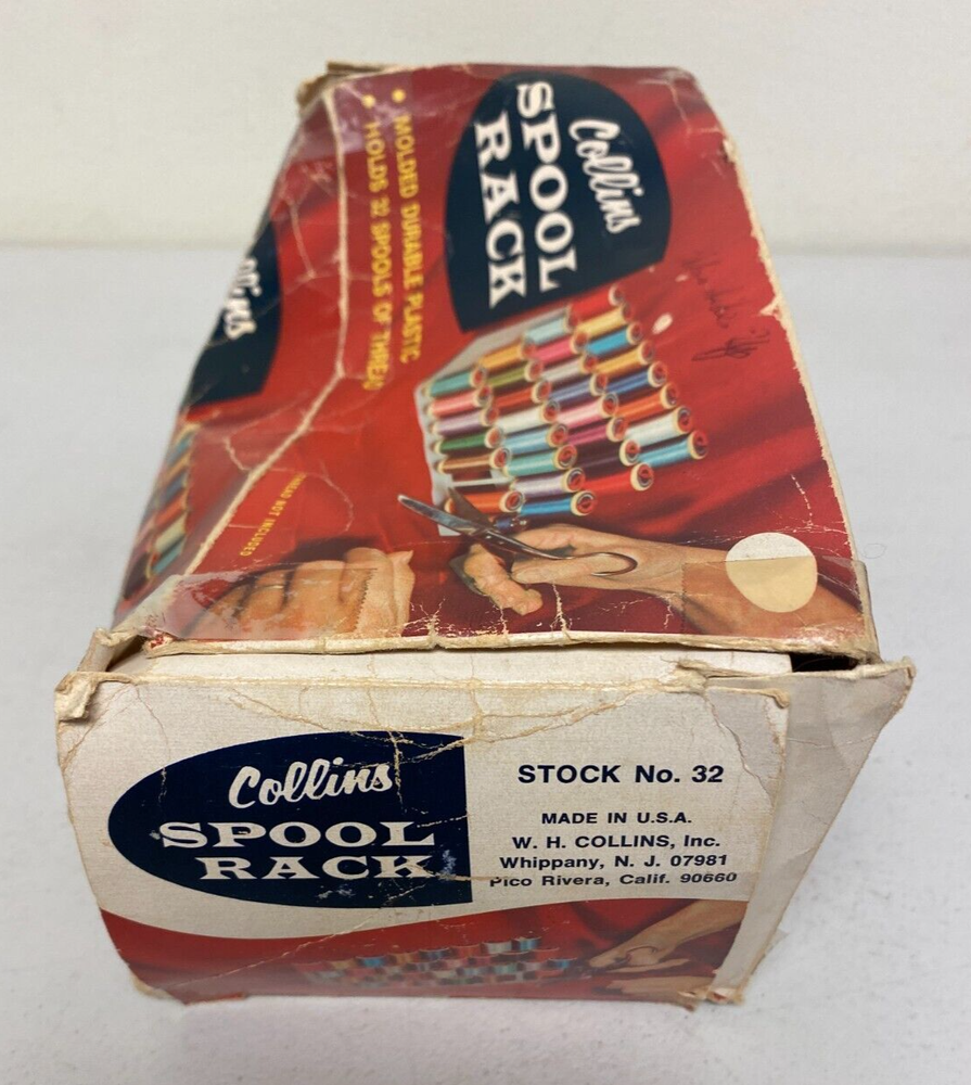 Vintage COLLINS SPOOL RACK HOLDS 32 SPOOLS OF THREAD/ WITH THREAD SPOOLS