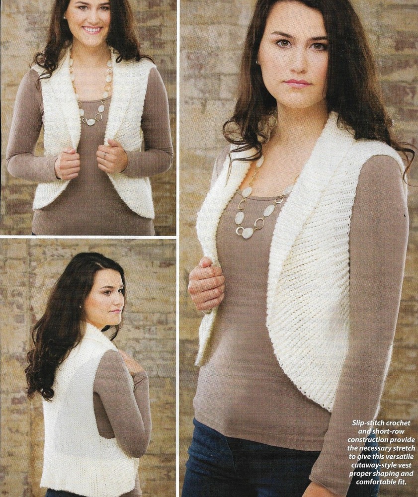 SLIP STITCH VEST 4 SIZES WOMEN'S CROCHET PATTERN INSTRUCTIONS