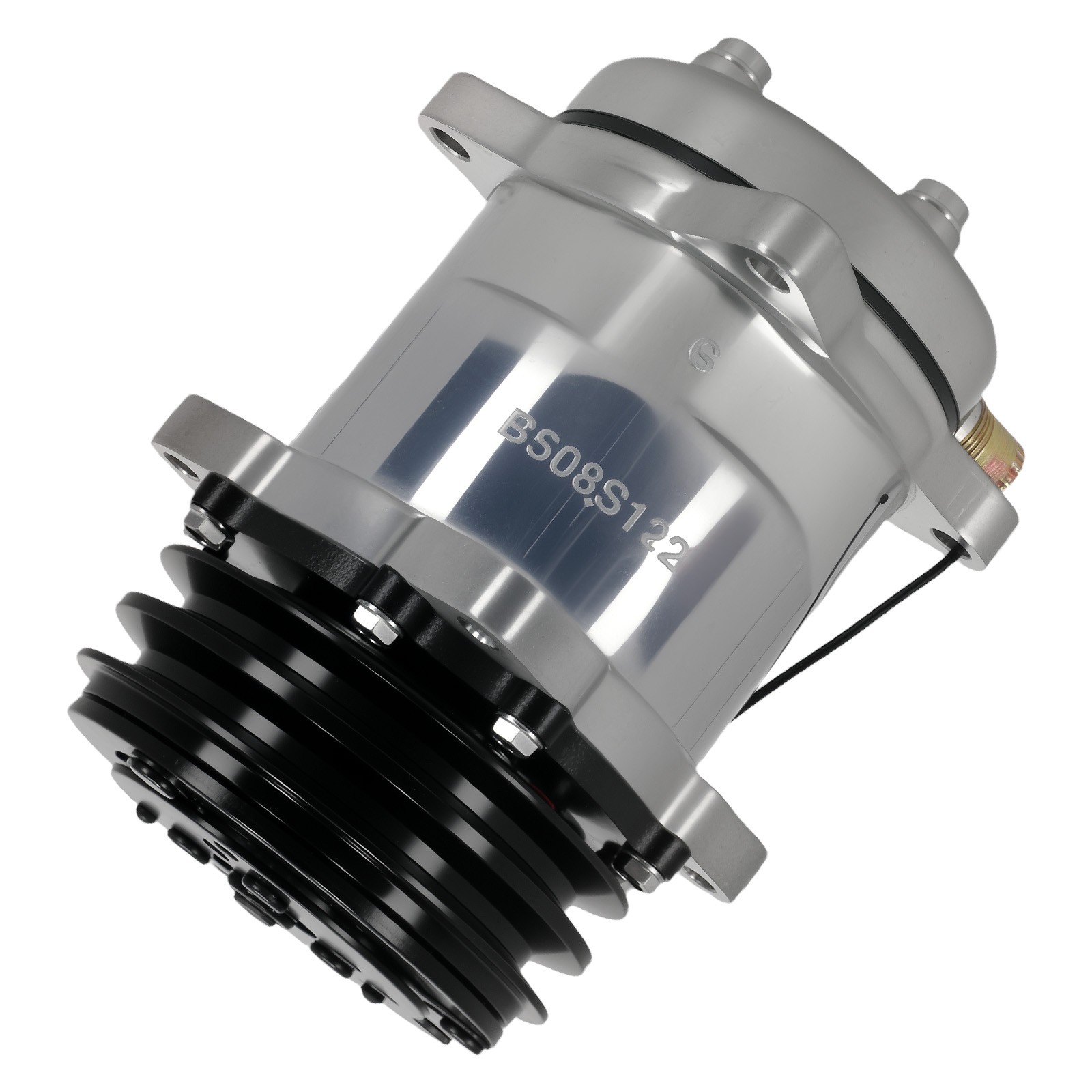 A/C Compressor w/ 2-Groove Pulley For Sanden 508 Style V-Belt 12V Chrome Black