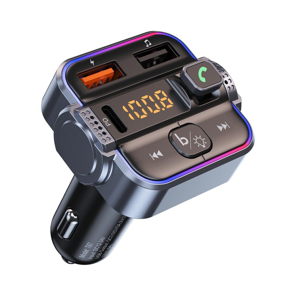 Bluetooth 5.3 FM Transmitter for Car, Dual Micphone Hands-Free small, Black