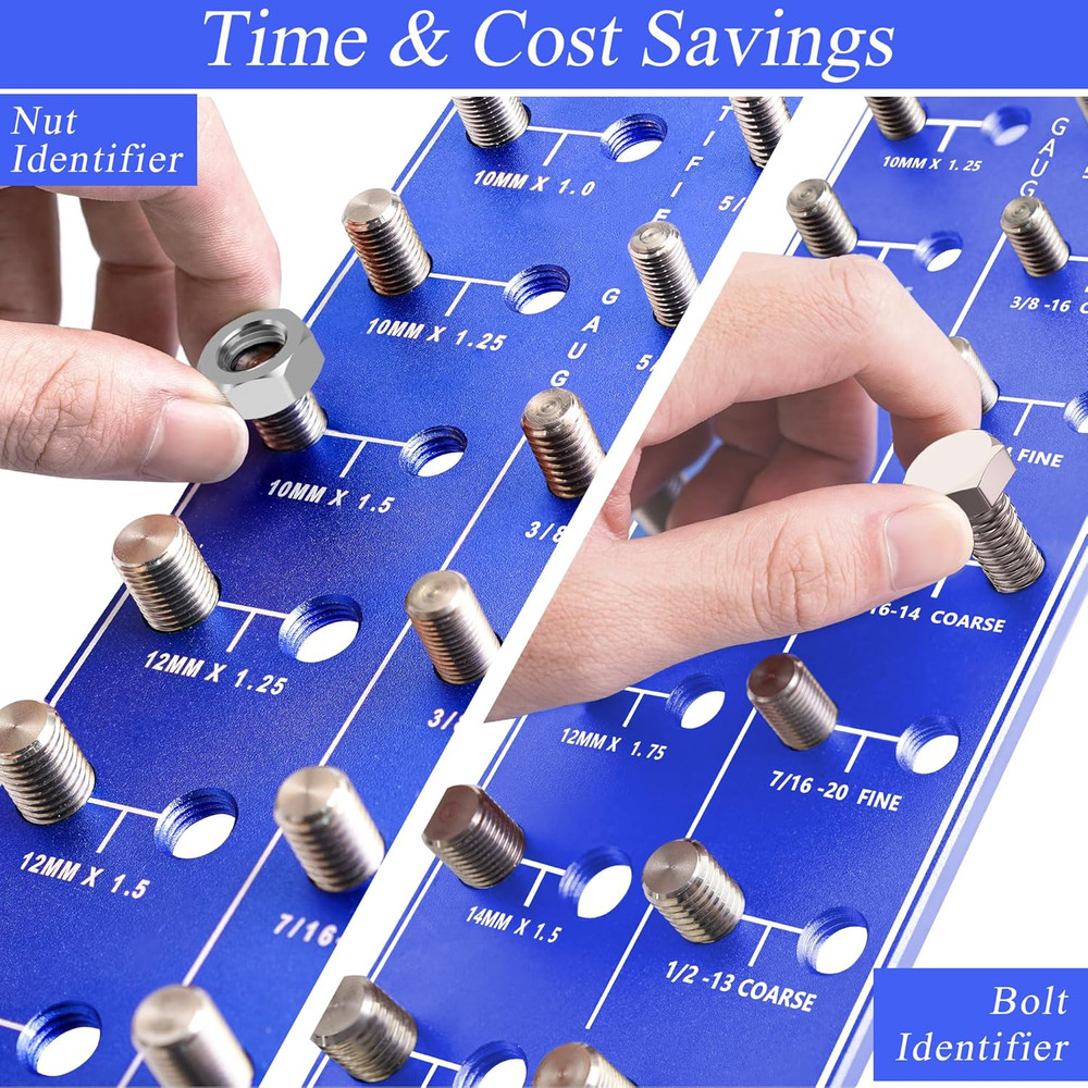 Thread Checker, 28 Nut and Bolt Thread Checker, 14 Metric & 14 Standard Sizes, B
