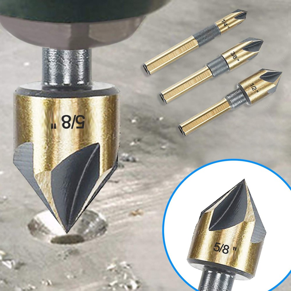 Countersink Drill Bit Set, 5 Pieces 5 Piece Gold