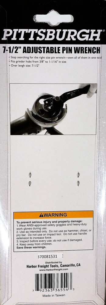 Adjustable Pin Wrench, 7-1/2"