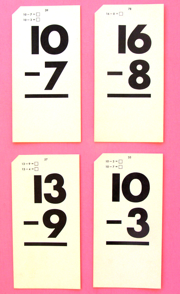 3 MATH FLASH CARDS—SUBTRACT + DIVISION—BASIC FACTS—COLORFUL—STORAGE BOXES