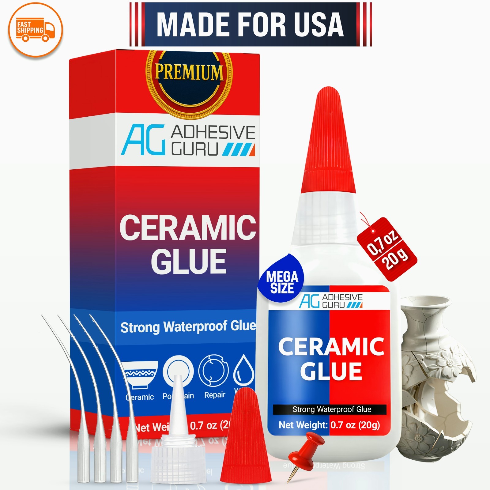 Adhesive Guru Ceramic Glue (0.7 oz) Super Glue for Pottery, Porcelain