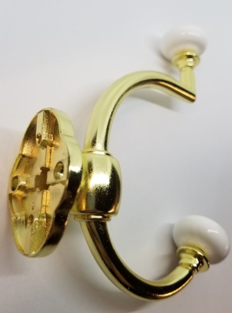 Bright Brass Double Front Mount Coat Hook Porcelain Knobs old classic rack hat