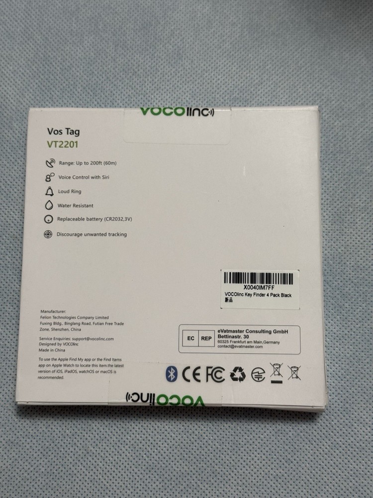 VOCOlinc (4 Pack) IOS Bluetooth Finder/tracker - Black - New