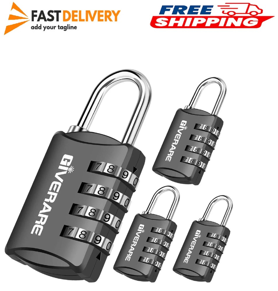 4 Pack Combination Lock, 4-Digit Padlock Keyless, Resettable Luggage Locks