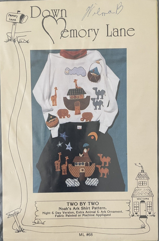 Down Memory Lane Noah's Ark Shirt Pattern ML #68 Night and Day Two by Two