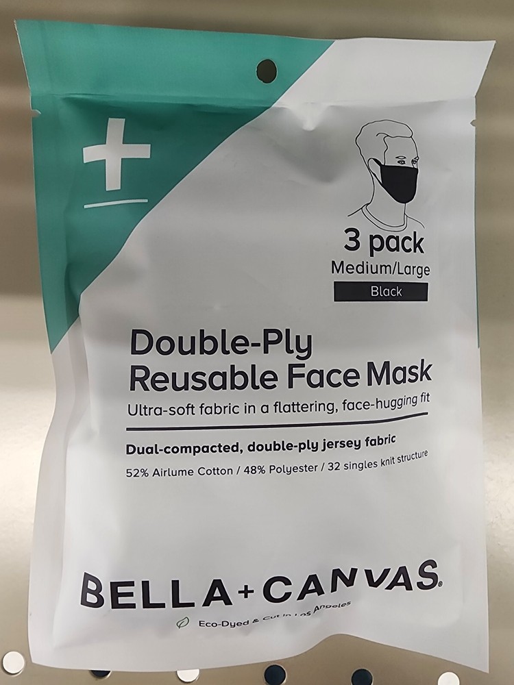 Bella + Canvas Reusable Face Mask in Black, Medium/Large
