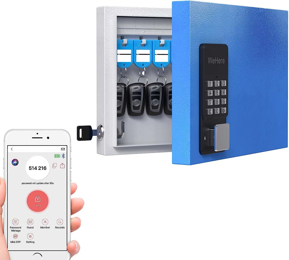 Smart 16-Key Lock Box with Bluetooth & Wi-Fi, Wall Mount Key Organizer