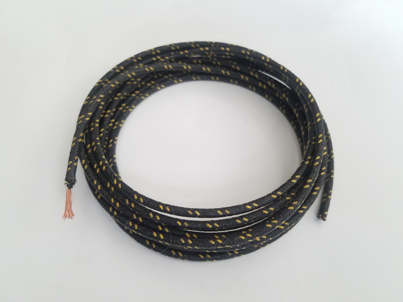 10 feet Vintage Braided Cloth Covered Primary Wire 14 GA gauge Black w/ Yellow