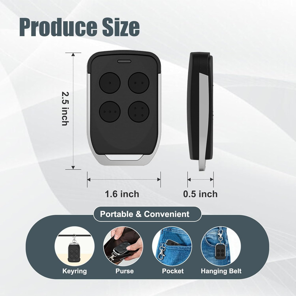 Gate Opener Remote Control Transmitter with Keychain, 4 Button Custom Rolling Co