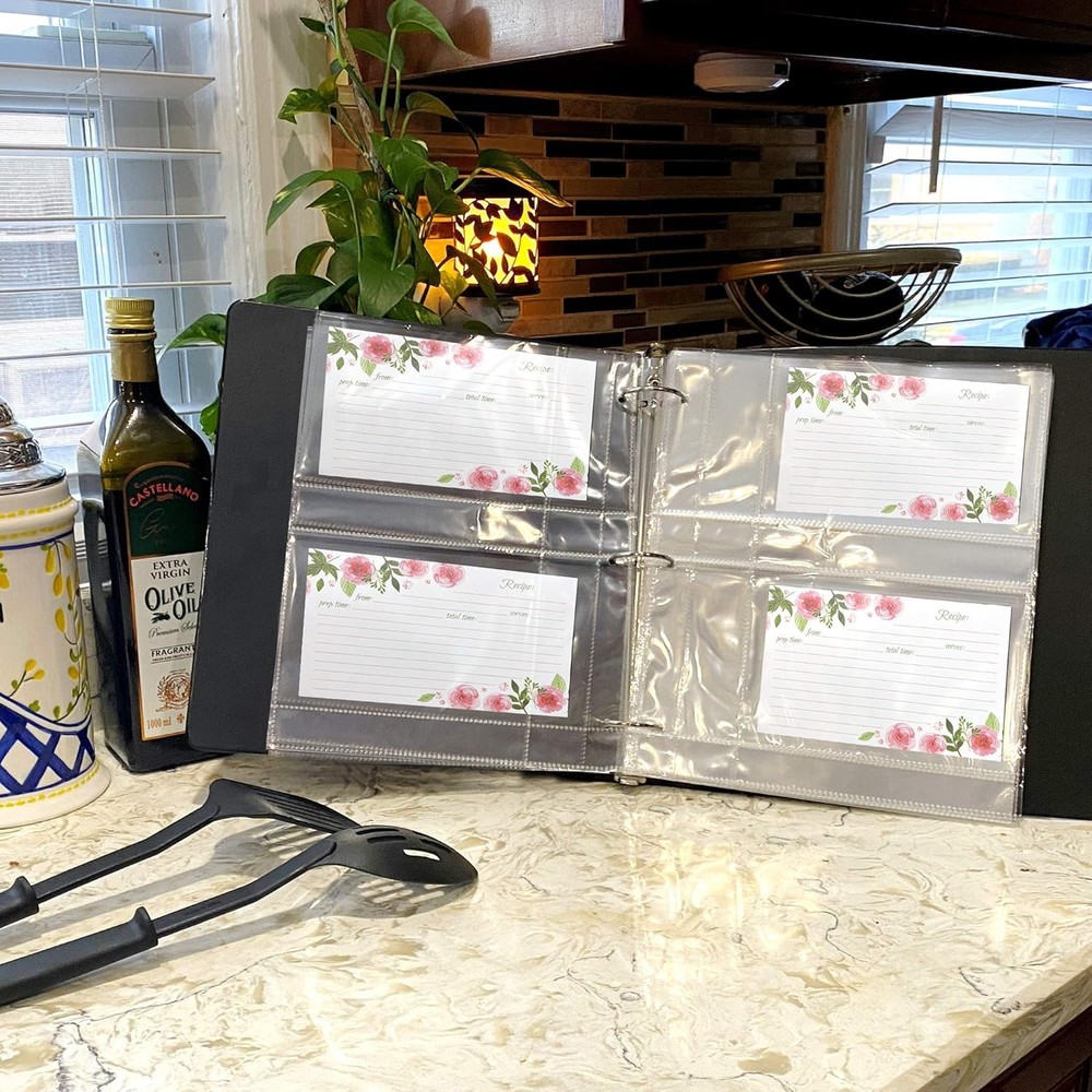 Recipe Card Protectors, Refill Sheets for 3 Ring Binders, Book Clear