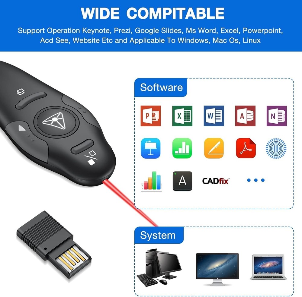 Professional USB Wireless Presenter Clicker for PowerPoint & Google Slides