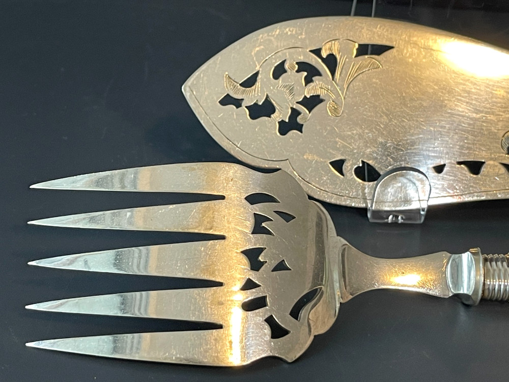 Antique Victorian Silver Plate Serving Fish Knife & Fork Set