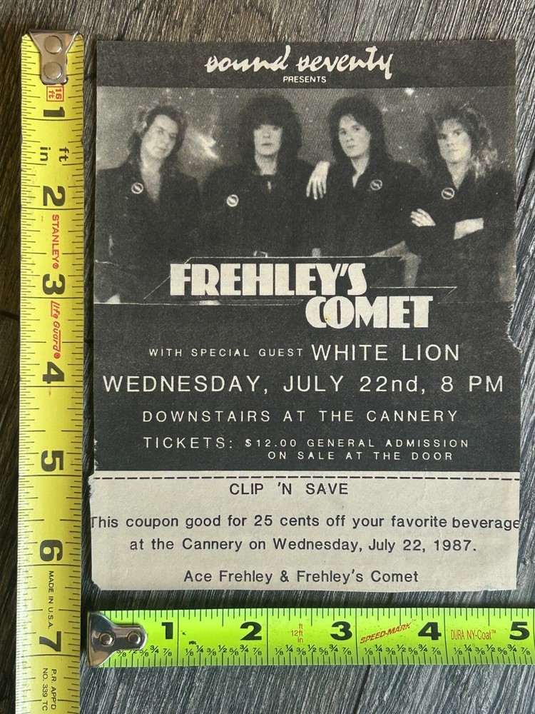 ACE FREHLEY Concert Ad Frehley's Comet Cannery July 1987 White Lion Vintage Kiss
