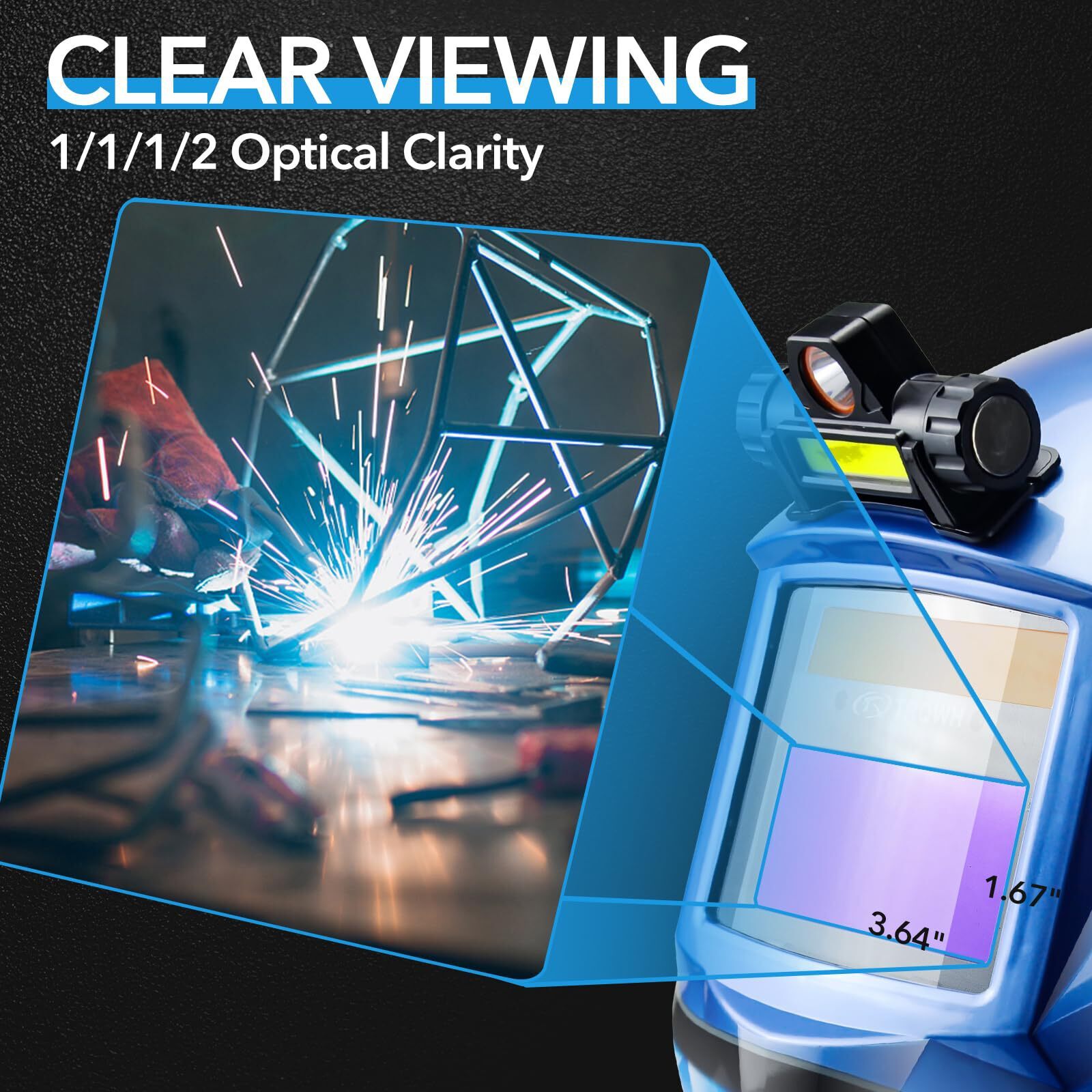 TRQWH True Color Auto-Darkening Welding Helmet with LED Light & Grind Mode