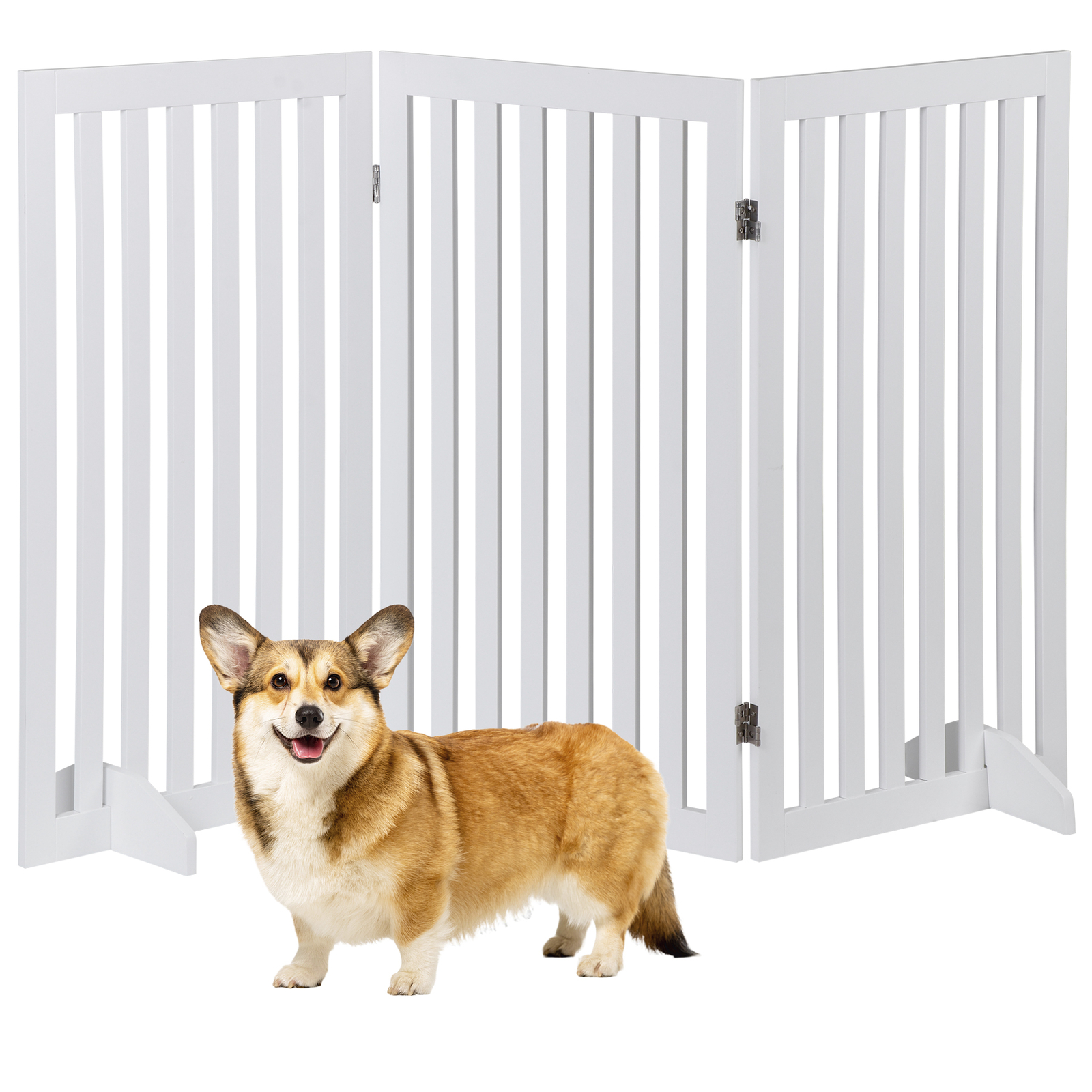36'' H Foldable Pet Dog Gate Freestanding Dog Carrier for Doorway Indoor White