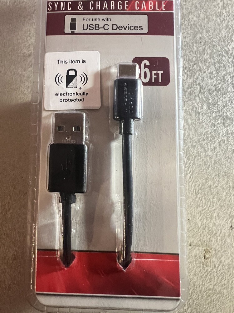 Wireless Gear Sync & Charge Cables 6ft USB-C Cord Black