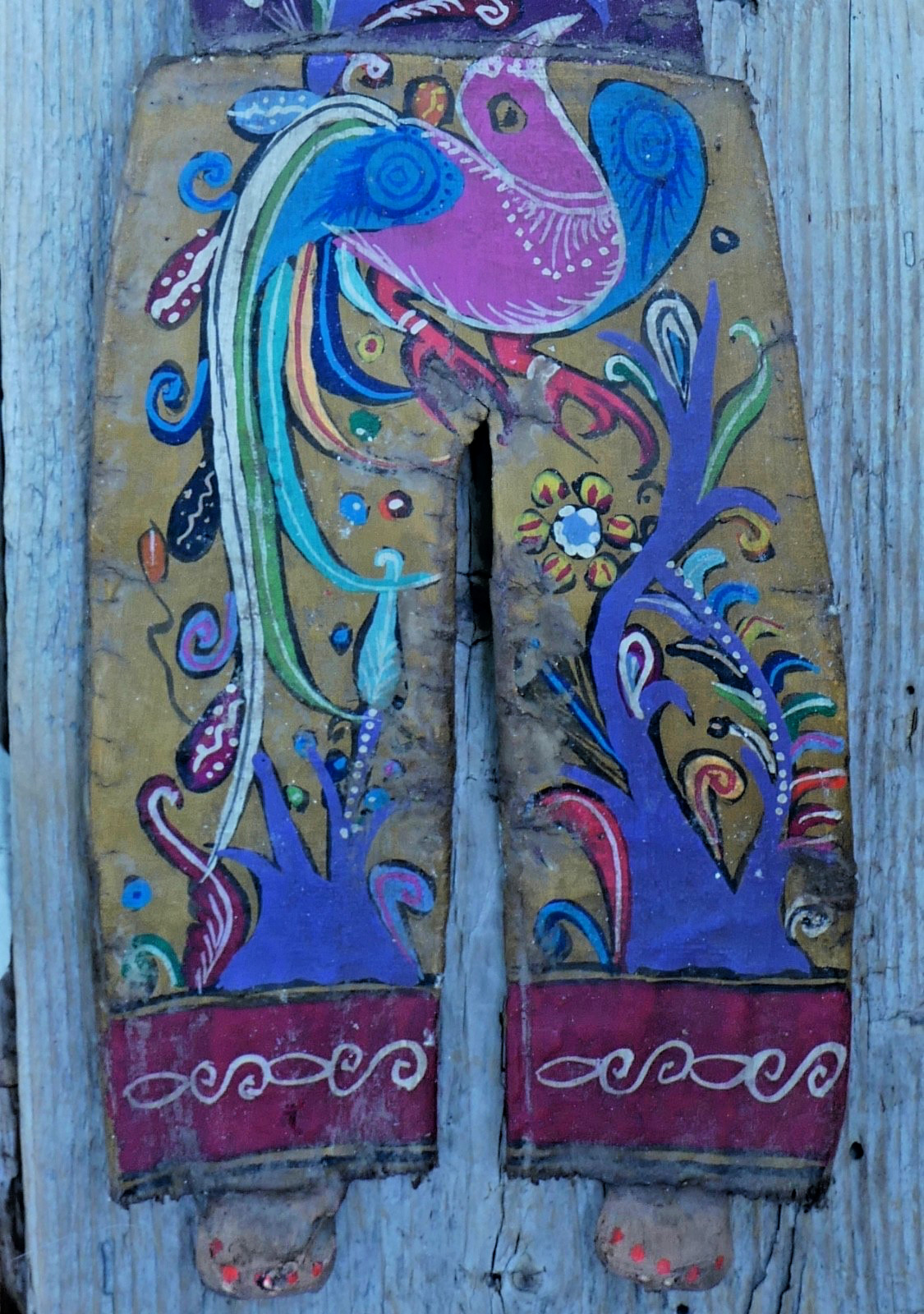 Sun Moon Face Man Hand Painted Handmade Canvas Coconut Guerrero Mexico Folk Art