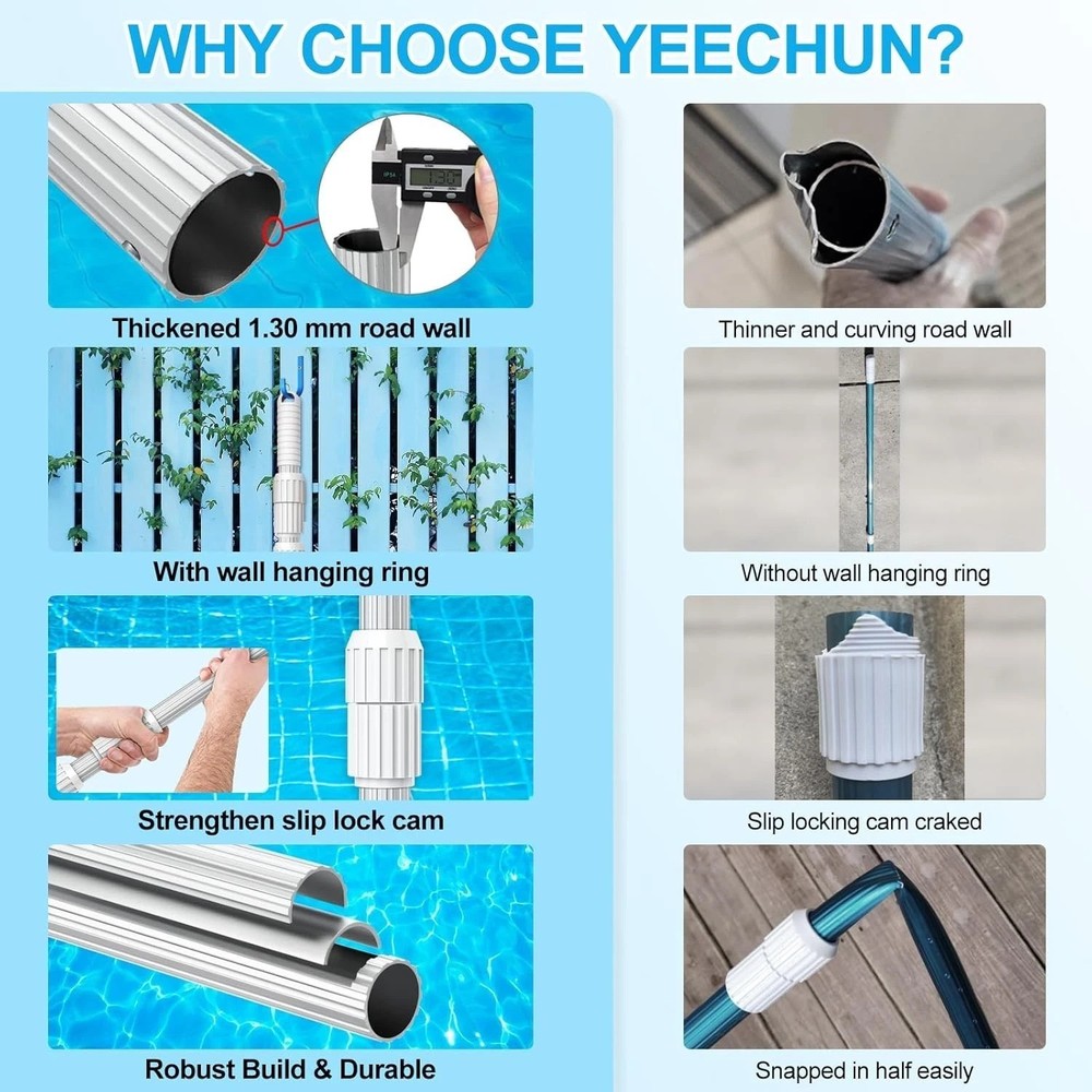 Versatile 16.5ft Telescopic Pool Pole - Fits All Accessories, Rust Resistant