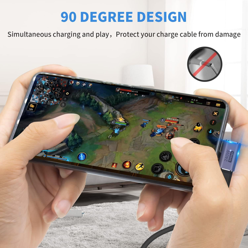 USB C Right Angle Adapter PD 240W for Thunderbolt 4/3, Right Angle 90 Degree USB