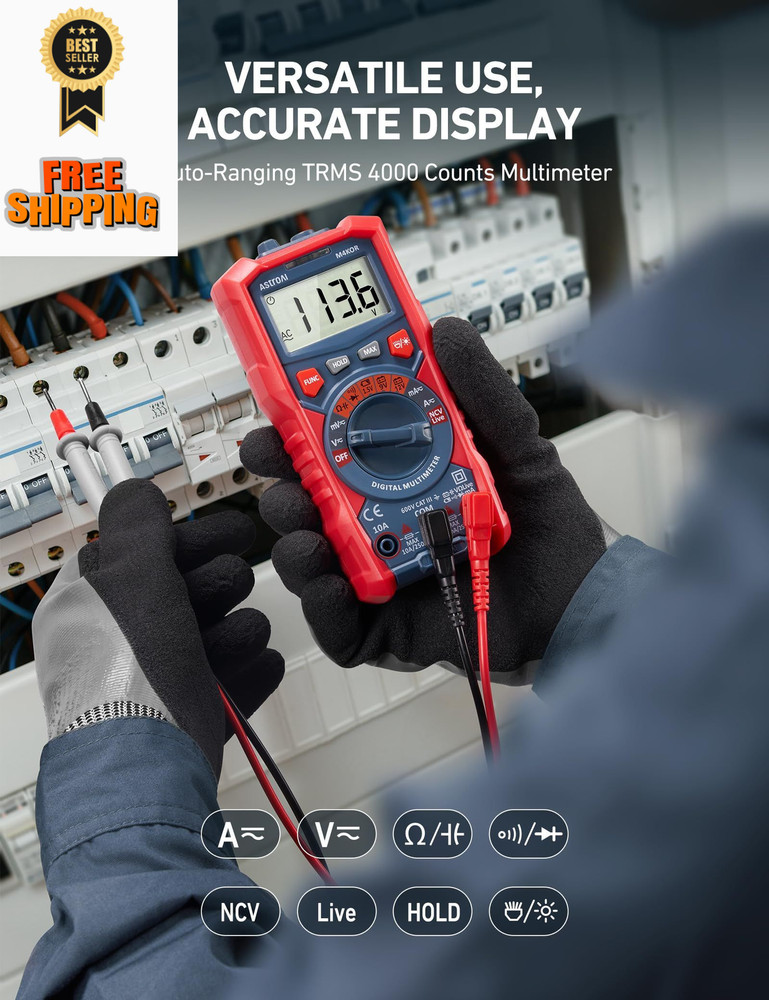 AstroAI Multimeter Tester, TRMS 4000 Counts Volt Meter Multicolored-Test Kit