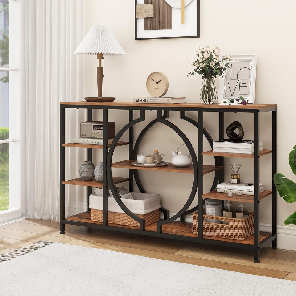 47" Industrial Console Tables Entryway Rustic Sofa Table Behind Couch 4 Tier