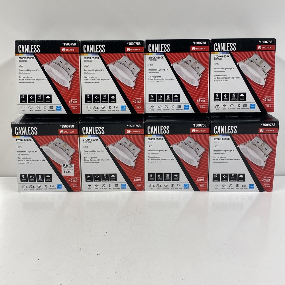 LOT x8 Utilitech Canless Recessed Lighting Kit #1500758 LED Adjustable White